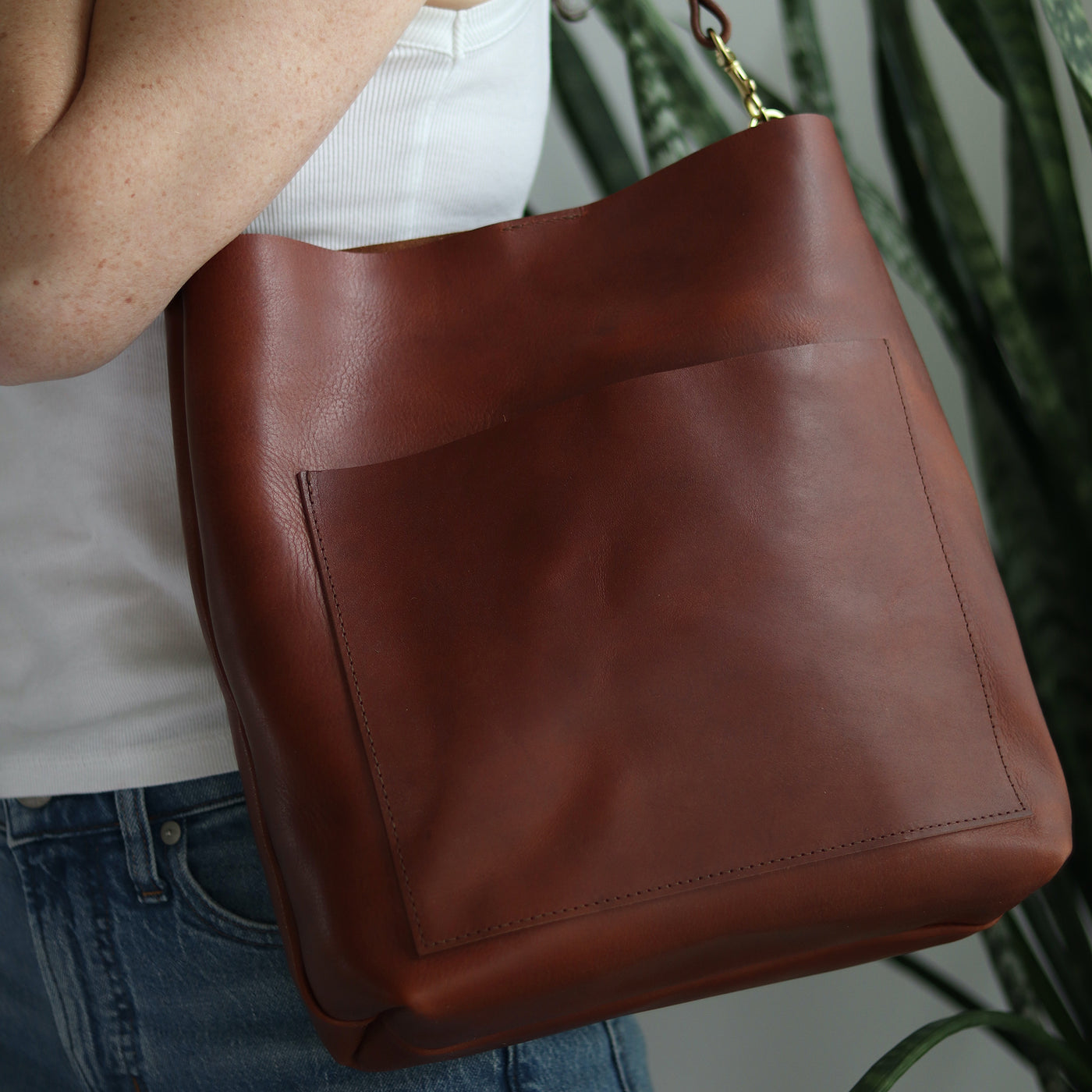 SALE Leather Day Bag - Cognac