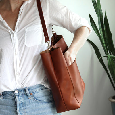 SALE Leather Day Bag - Cognac