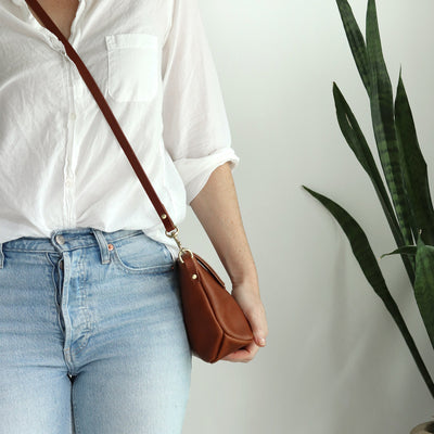Sale - Small Leather Convertible Crossbody Clutch Bag - Cognac