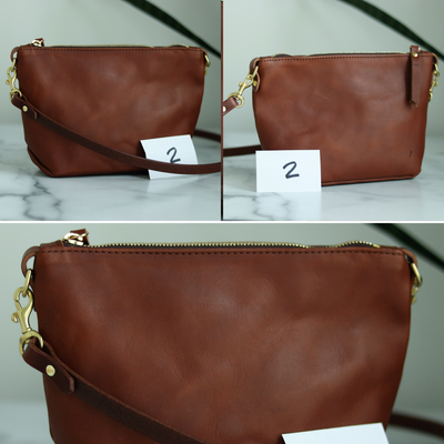 Sale - Small Leather Convertible Crossbody Clutch Bag - Cognac
