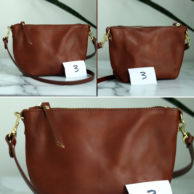 Sale - Small Leather Convertible Crossbody Clutch Bag - Cognac