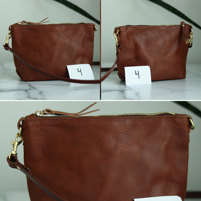 Sale - Small Leather Convertible Crossbody Clutch Bag - Cognac