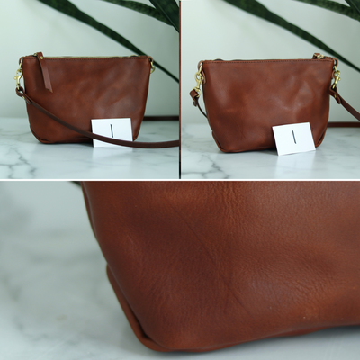 Sale - Small Leather Convertible Crossbody Clutch Bag - Cognac