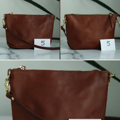 Sale - Small Leather Convertible Crossbody Clutch Bag - Cognac