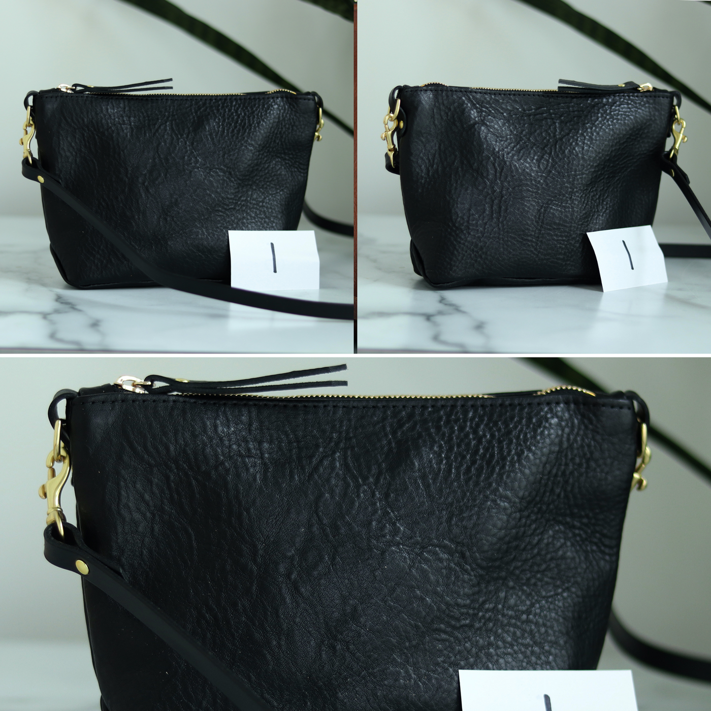 Sale - Small Leather Convertible Crossbody Clutch Bag - Black Pebble
