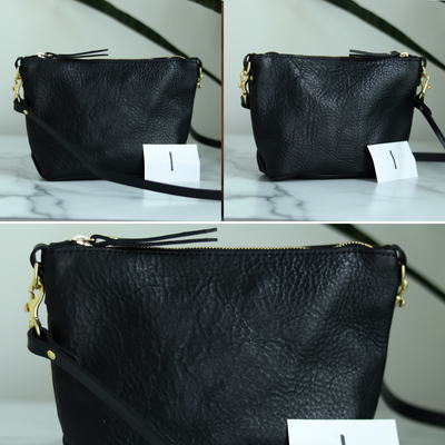 Sale - Small Leather Convertible Crossbody Clutch Bag - Black Pebble