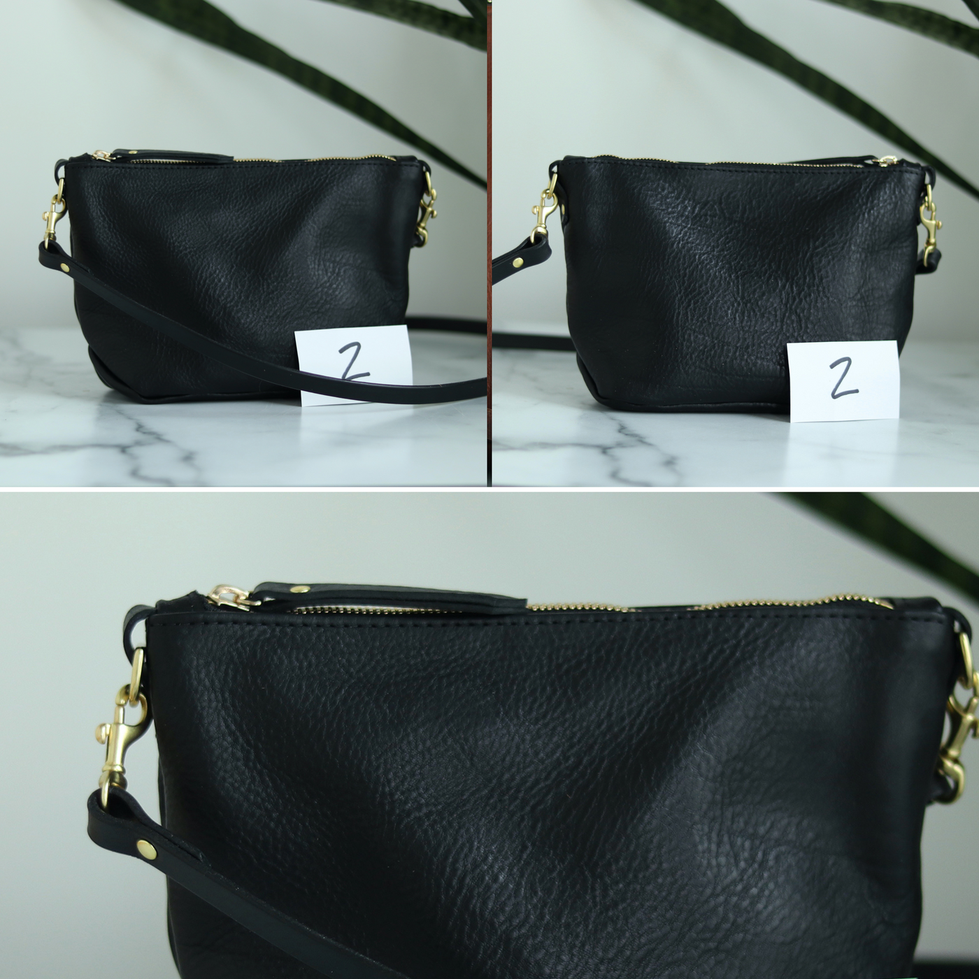 Sale - Small Leather Convertible Crossbody Clutch Bag - Black Pebble