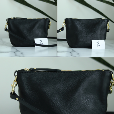 Sale - Small Leather Convertible Crossbody Clutch Bag - Black Pebble