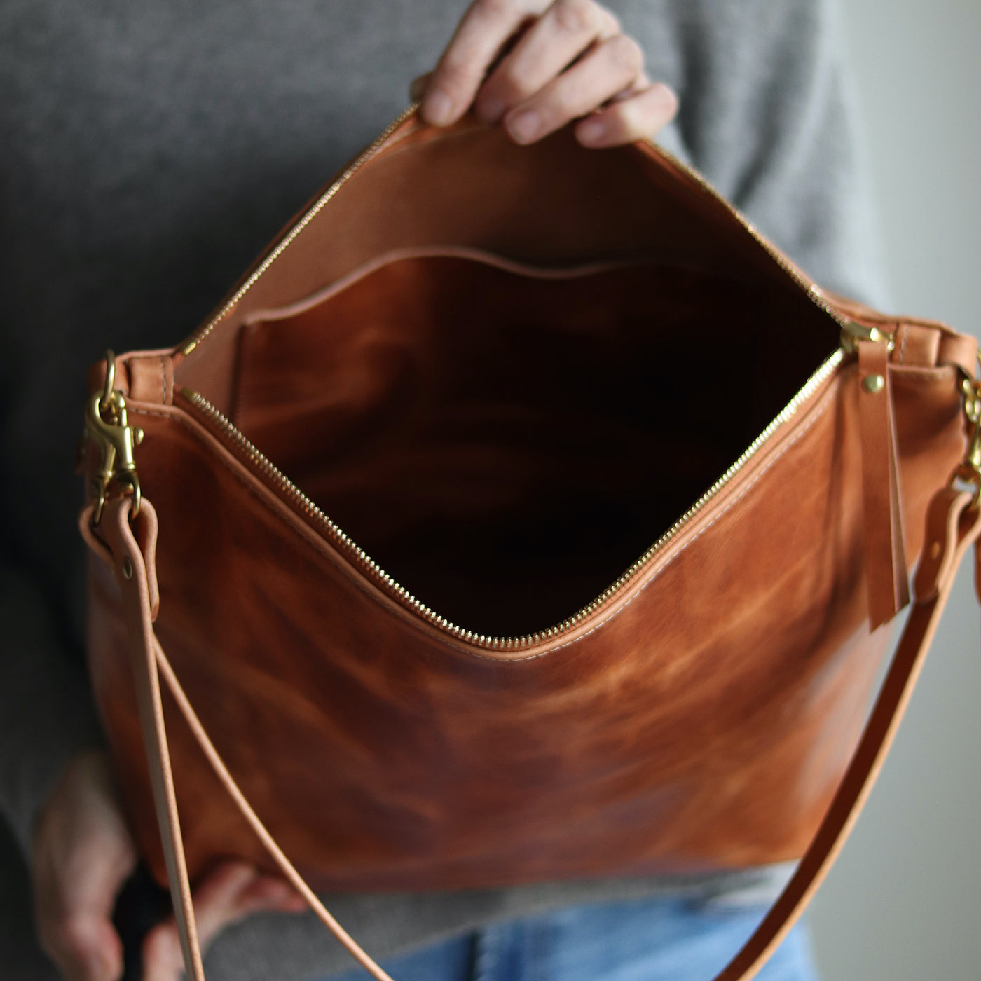 Large Slouchy Hobo Crossbody - Distressed Brown