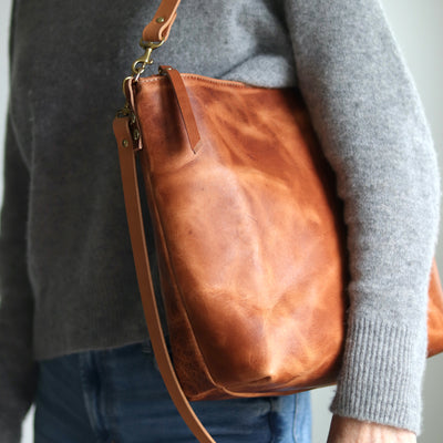 Large Slouchy Hobo Crossbody - Distressed Brown