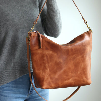 Large Slouchy Hobo Crossbody - Distressed Brown