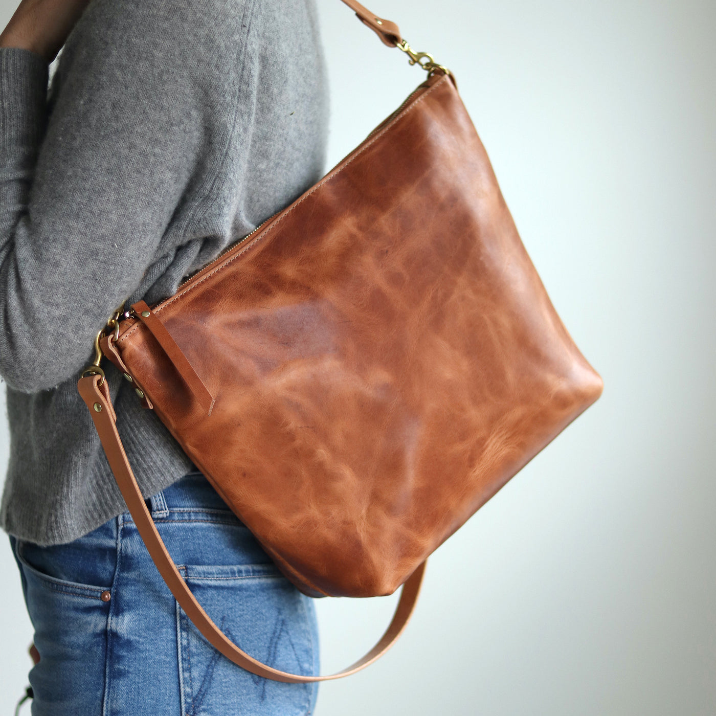 Large Slouchy Hobo Crossbody - Distressed Brown