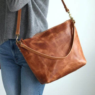 Large Slouchy Hobo Crossbody - Distressed Brown