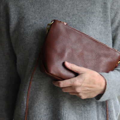 Small Leather Convertible Crossbody Clutch Bag - Dark Brown