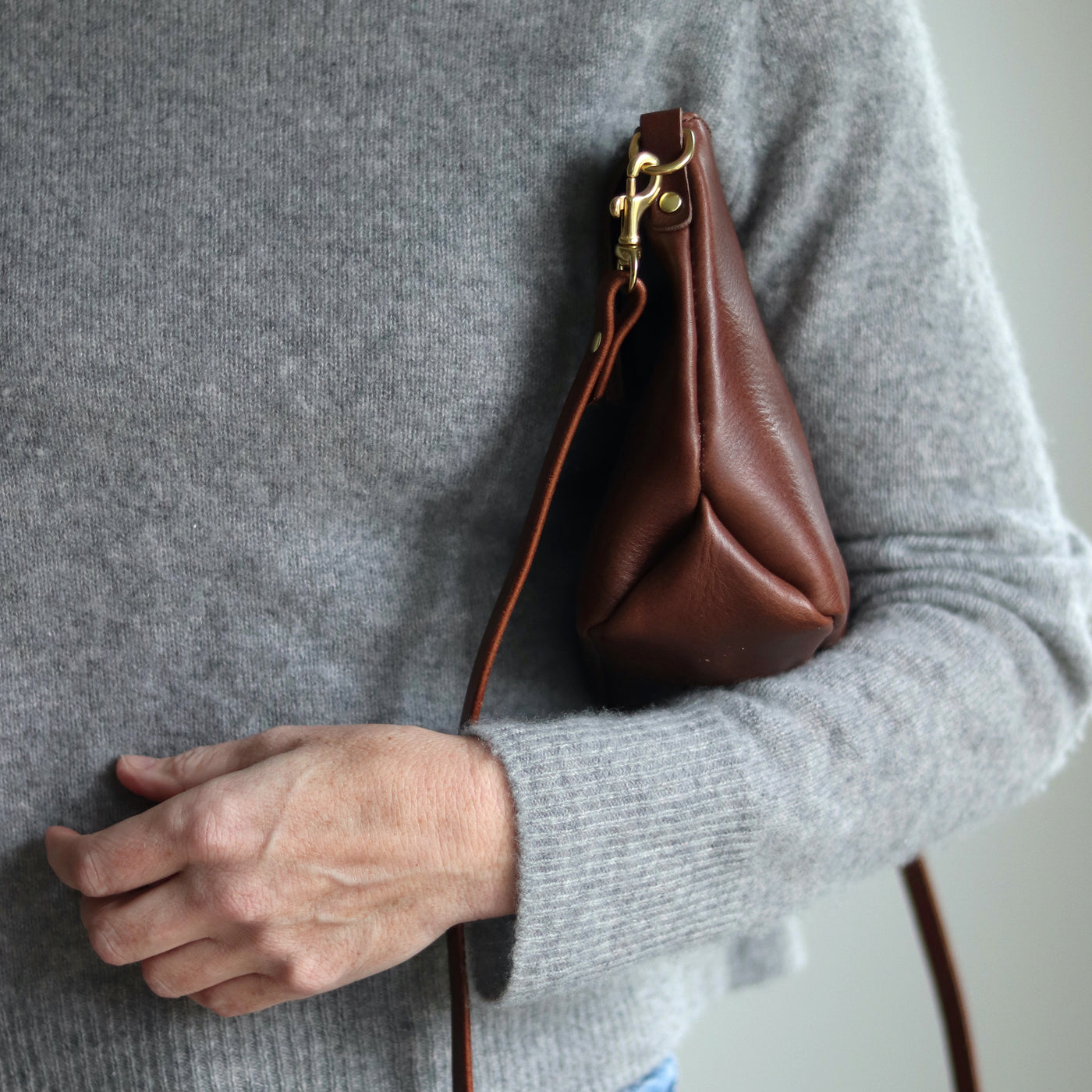 Small Leather Convertible Crossbody Clutch Bag - Dark Brown