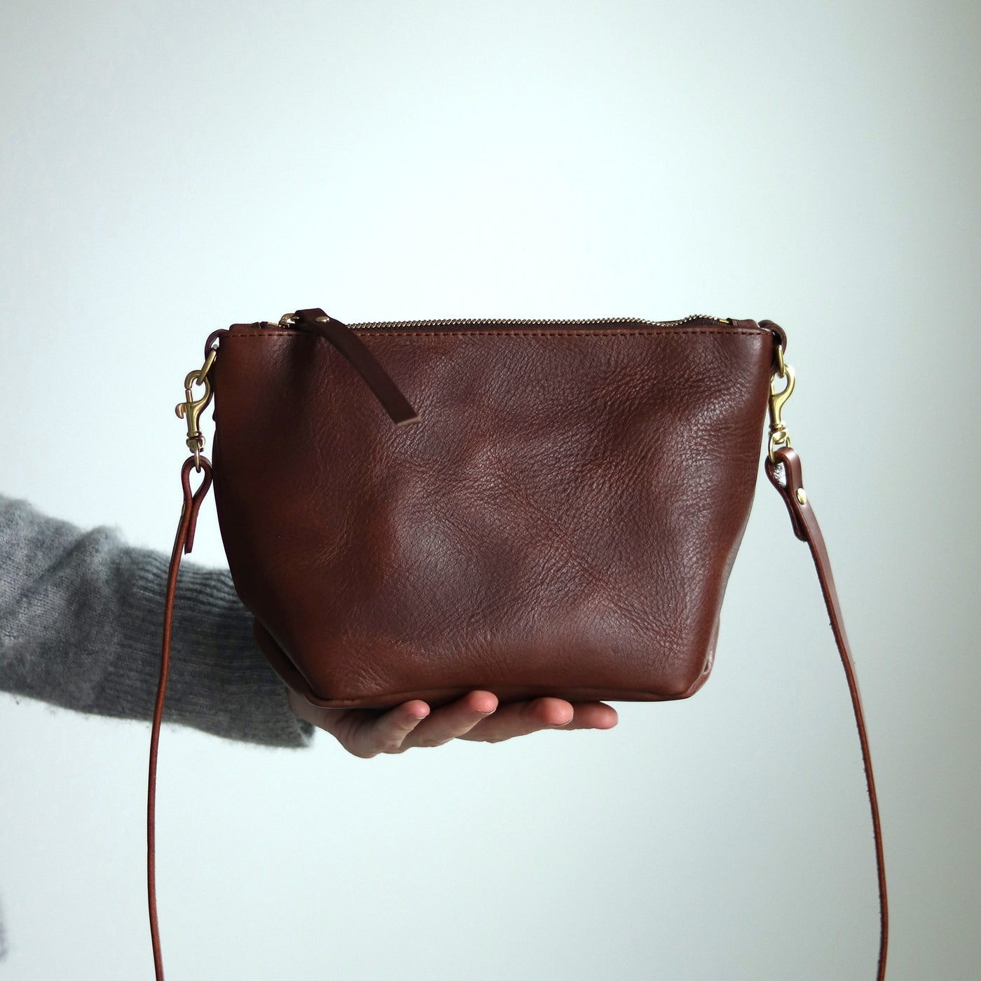 Small Leather Convertible Crossbody Clutch Bag - Dark Brown