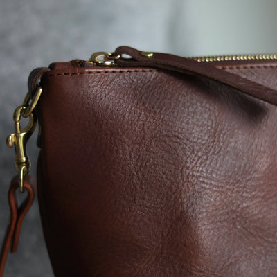 Small Leather Convertible Crossbody Clutch Bag - Dark Brown