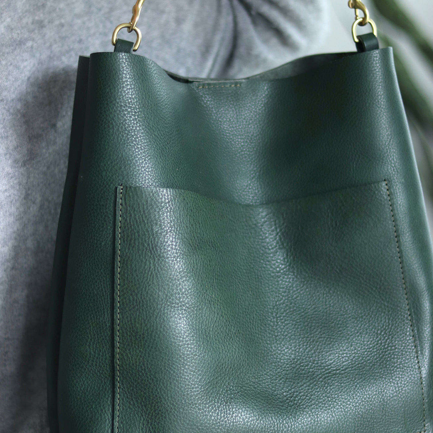 Leather Day Bag - Green Pebble