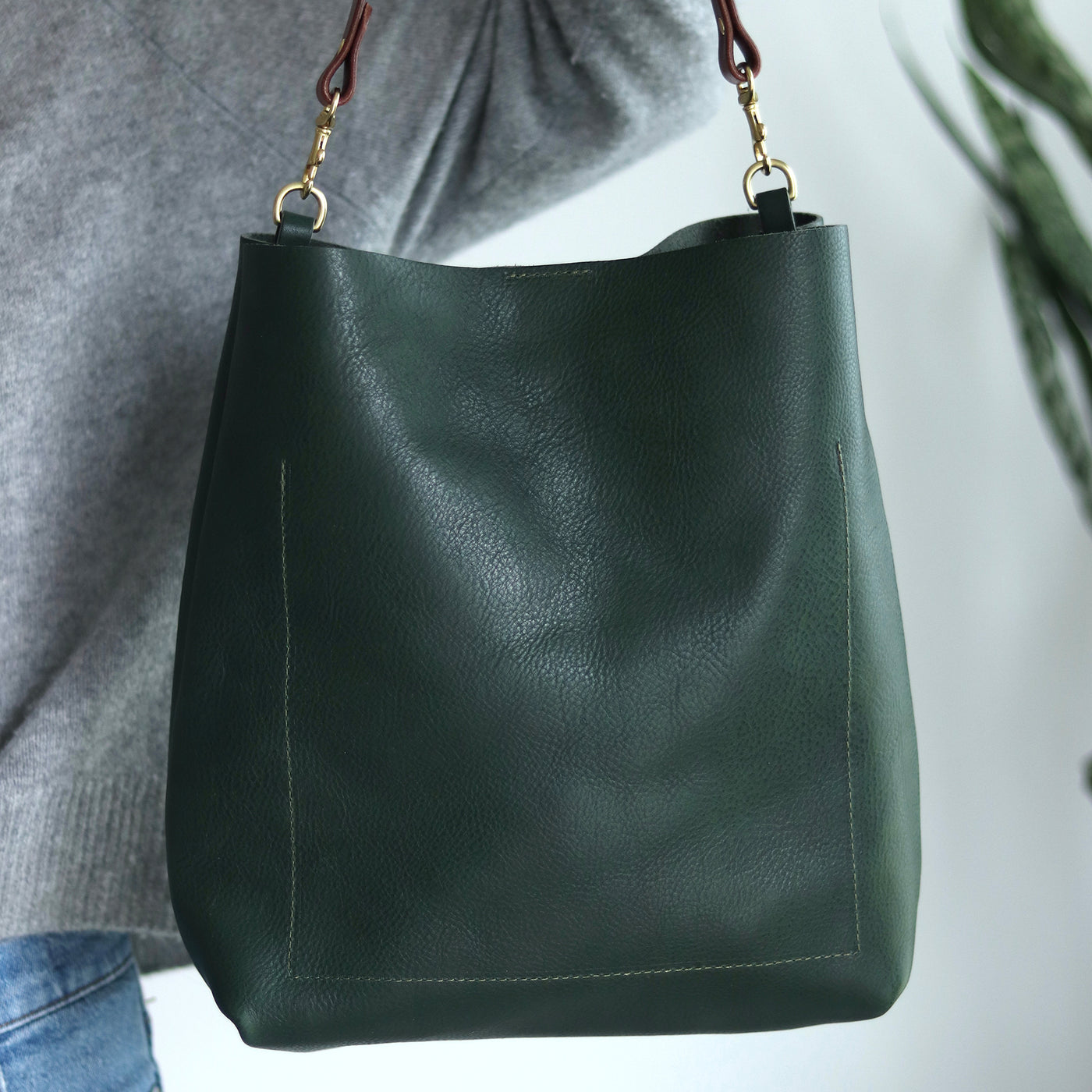 Leather Day Bag - Green Pebble