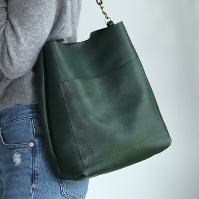 Leather Day Bag - Green Pebble