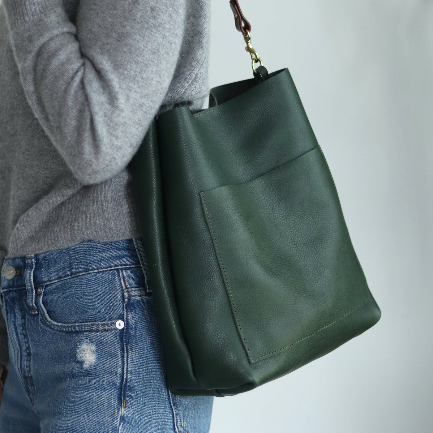 Leather Day Bag - Green Pebble