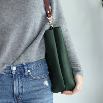 Leather Day Bag - Green Pebble