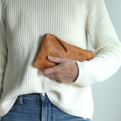 Summer Seconds Sale - Personalized Leather Zip Clutch - Honey Brown Pull Up