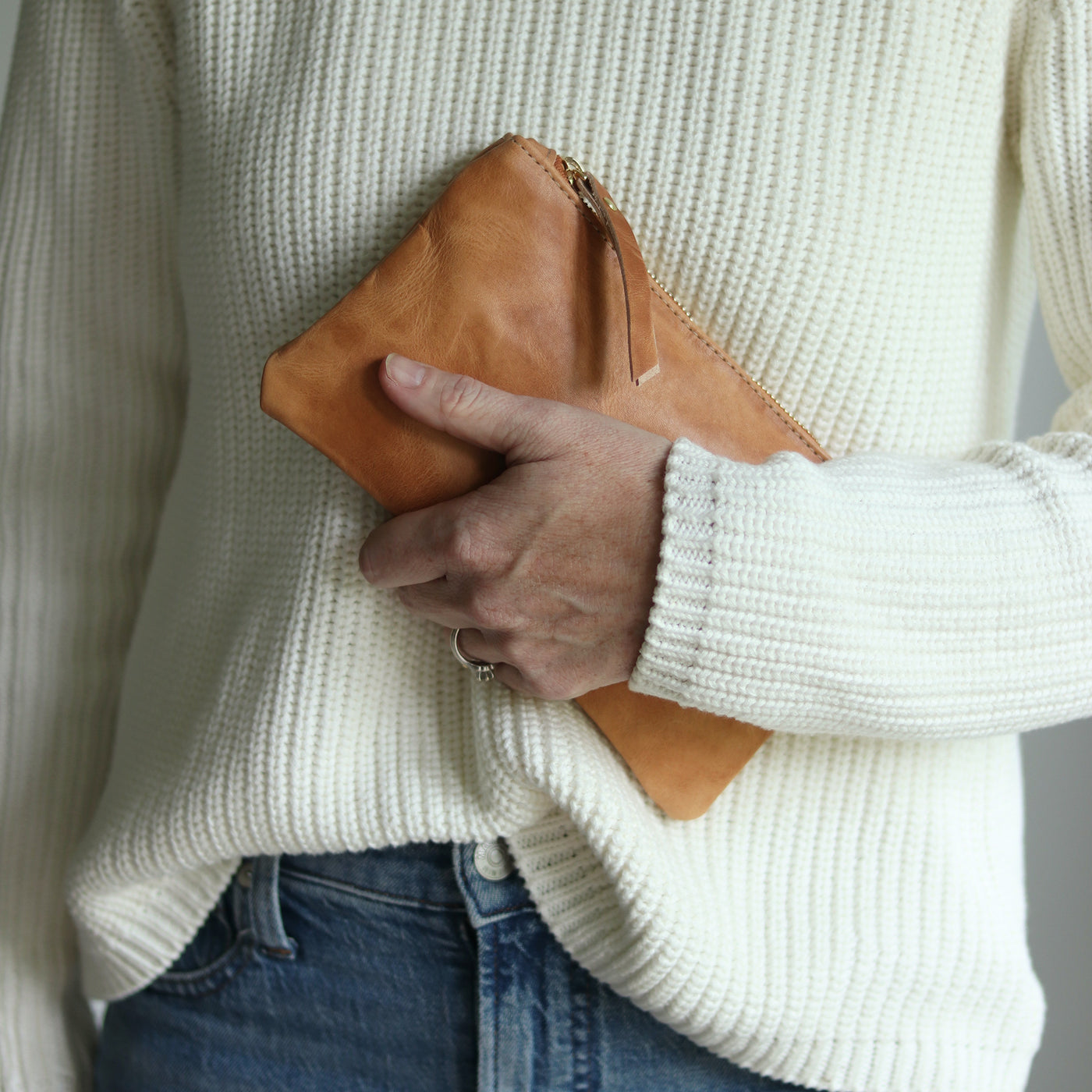 Summer Seconds Sale - Personalized Leather Zip Clutch - Honey Brown Pull Up