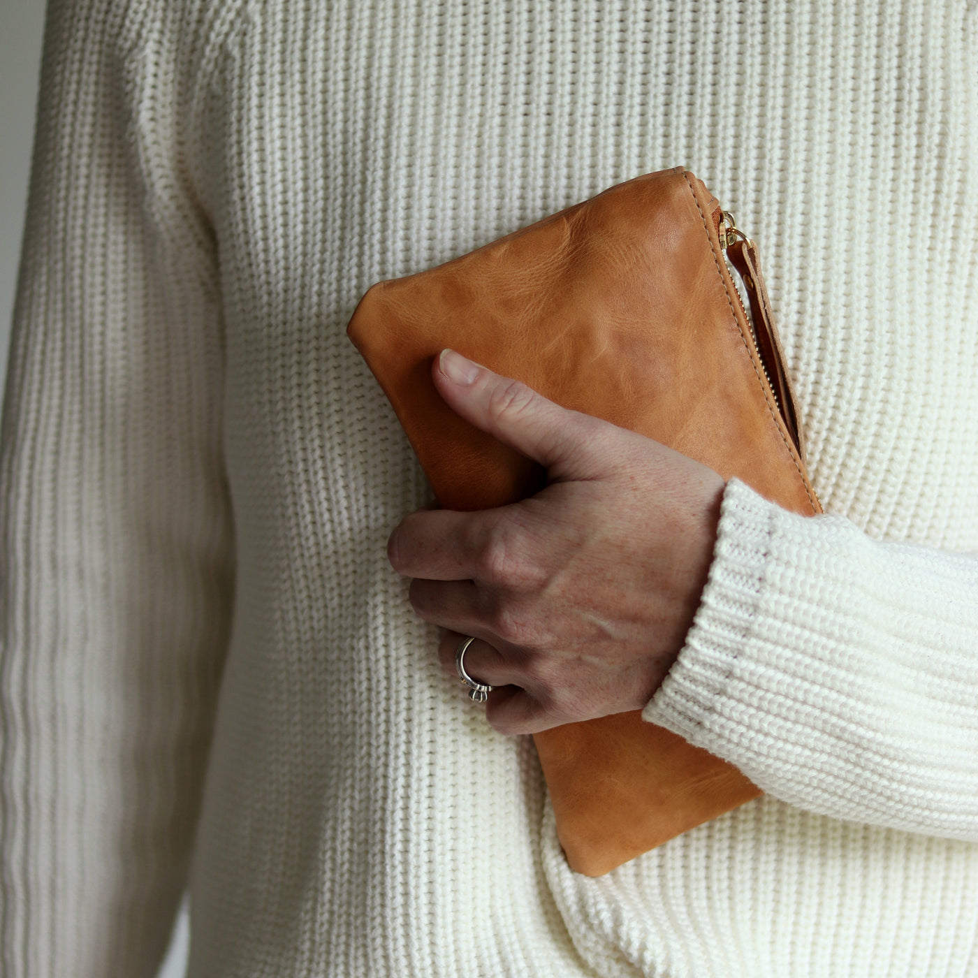 Summer Seconds Sale - Personalized Leather Zip Clutch - Honey Brown Pull Up