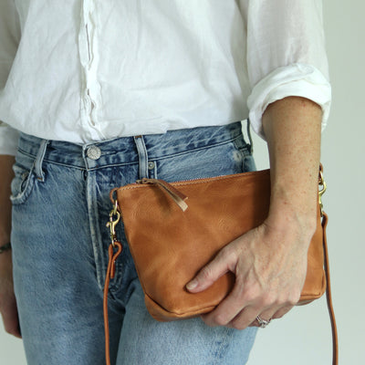 Summer Seconds Sale - Small Leather Convertible Crossbody Clutch Bag - Honey Brown Pull Up No. 2