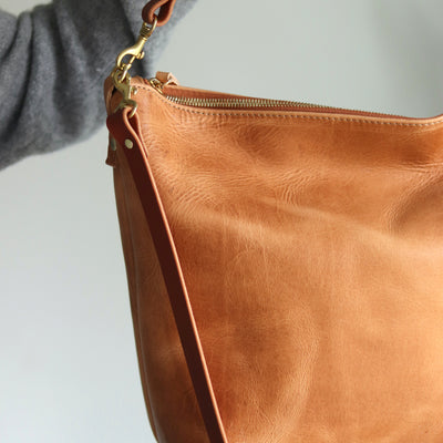 Large Slouchy Hobo Crossbody - Honey Brown Pull-up