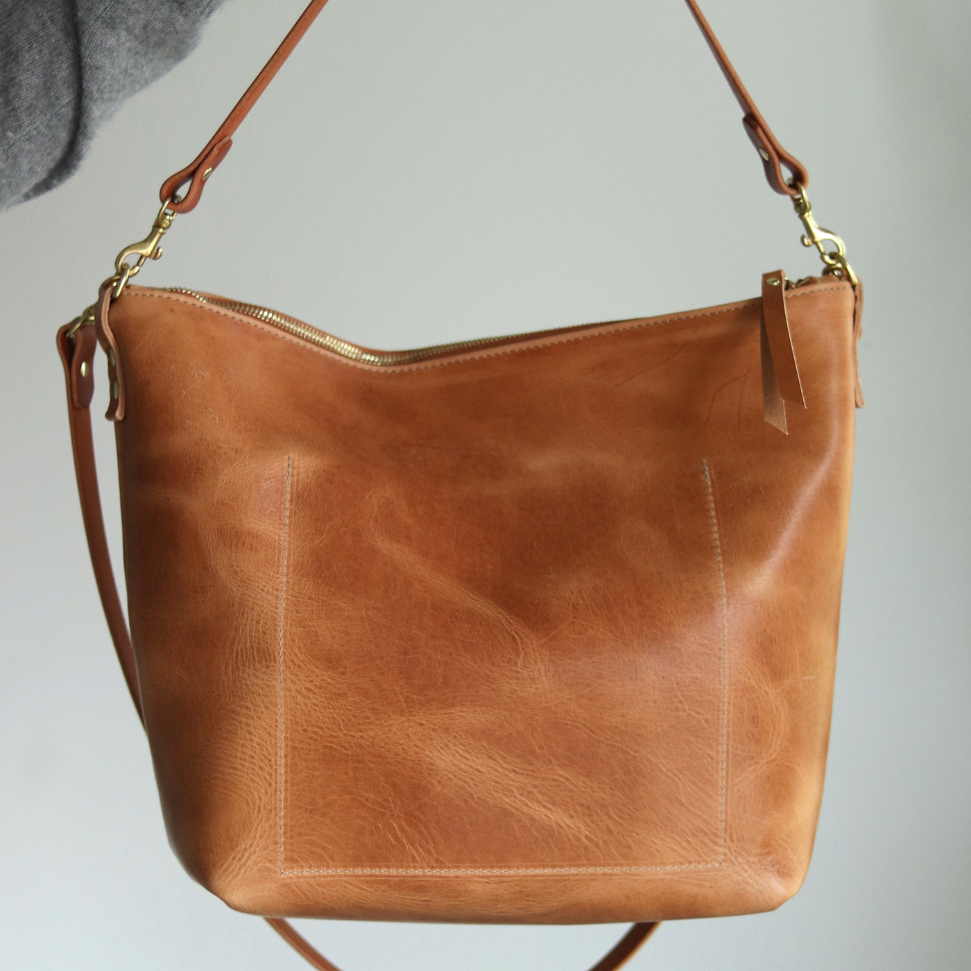 Large Slouchy Hobo Crossbody - Honey Brown Pull-up