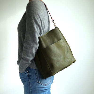 Leather Day Bag - Olive Green Pebble