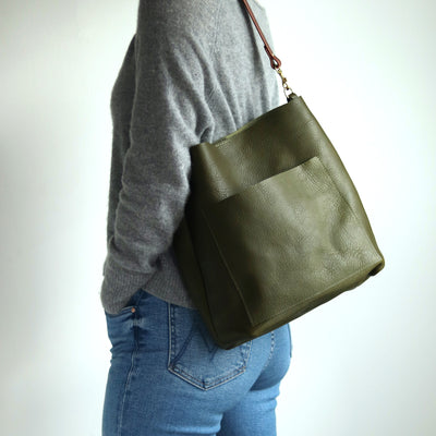 Leather Day Bag - Olive Green Pebble