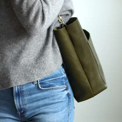 Leather Day Bag - Olive Green Pebble