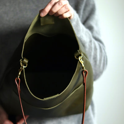 Leather Day Bag - Olive Green Pebble