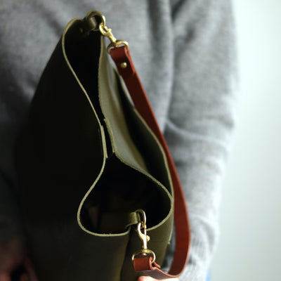 Leather Day Bag - Olive Green Pebble