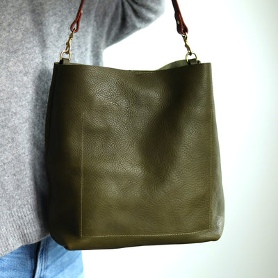 Leather Day Bag - Olive Green Pebble