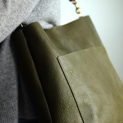 Leather Day Bag - Olive Green Pebble