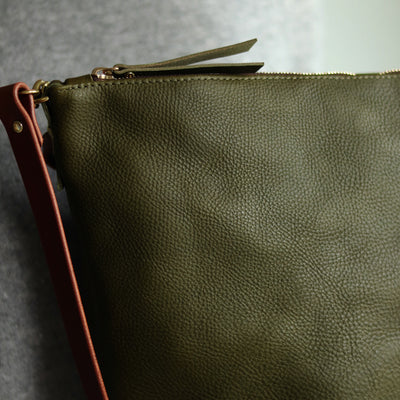 Large Slouchy Hobo Crossbody - Olive Green Pebble