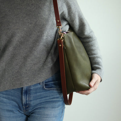 Large Slouchy Hobo Crossbody - Olive Green Pebble