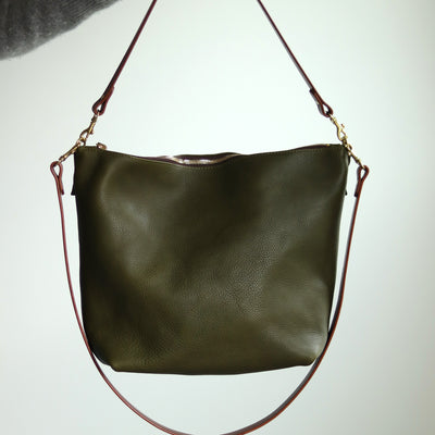 Large Slouchy Hobo Crossbody - Olive Green Pebble