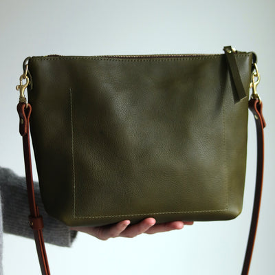 Crossbody Bag with Monogram - Olive Green Pebble