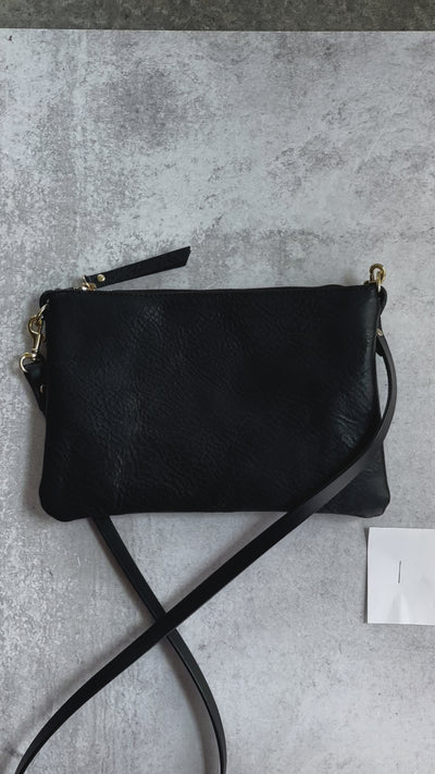 Summer Seconds Sale - Small Leather Crossbody Clutch Bag - Black Pebble No. 1