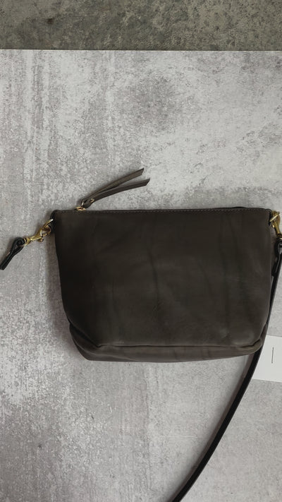 Summer Seconds Sale - Small Leather Convertible Crossbody Clutch Bag - Charcoal Gray No. 1