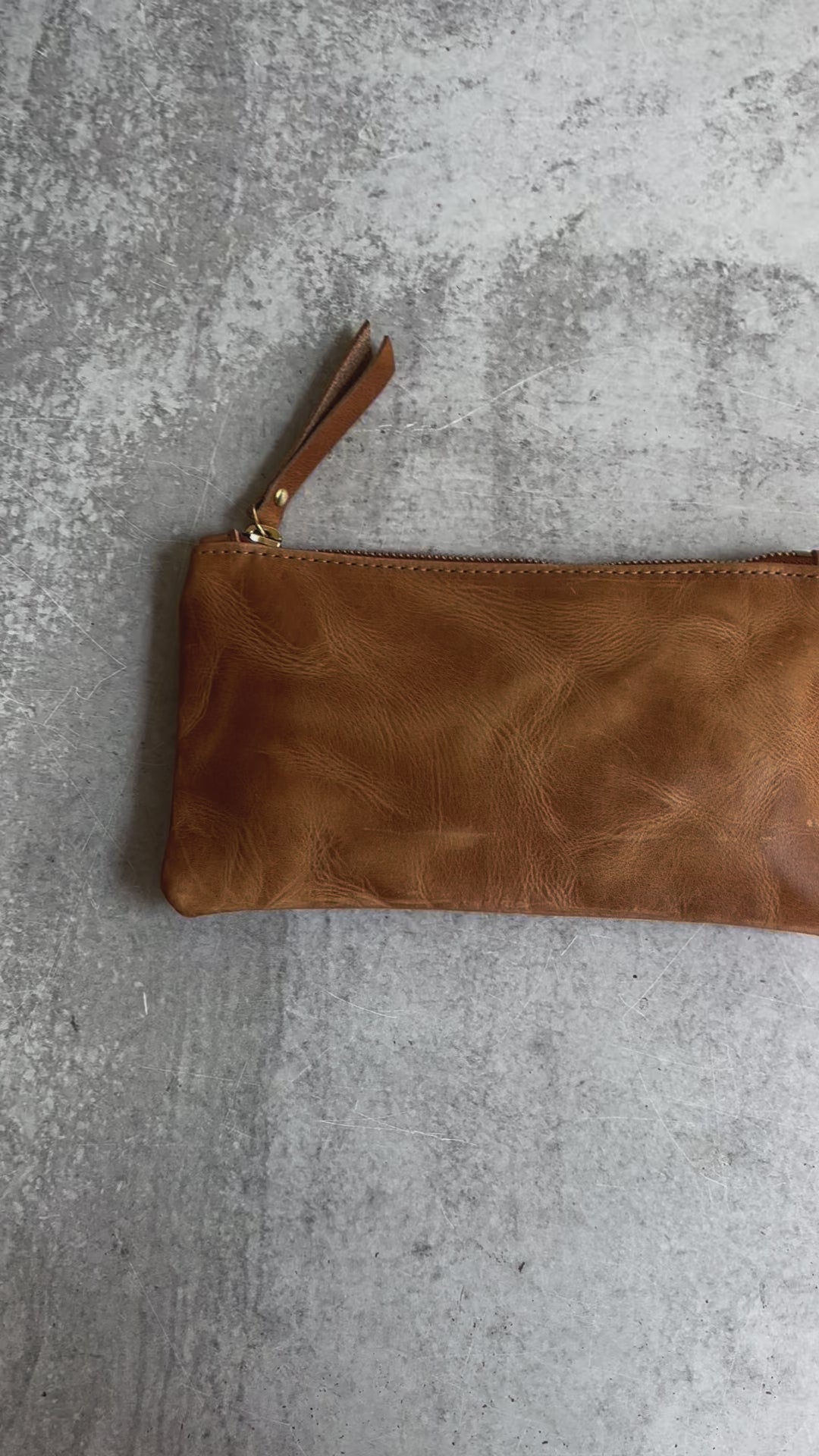 Summer Seconds Sale - Personalized Leather Zip Clutch - Honey Brown Pull Up