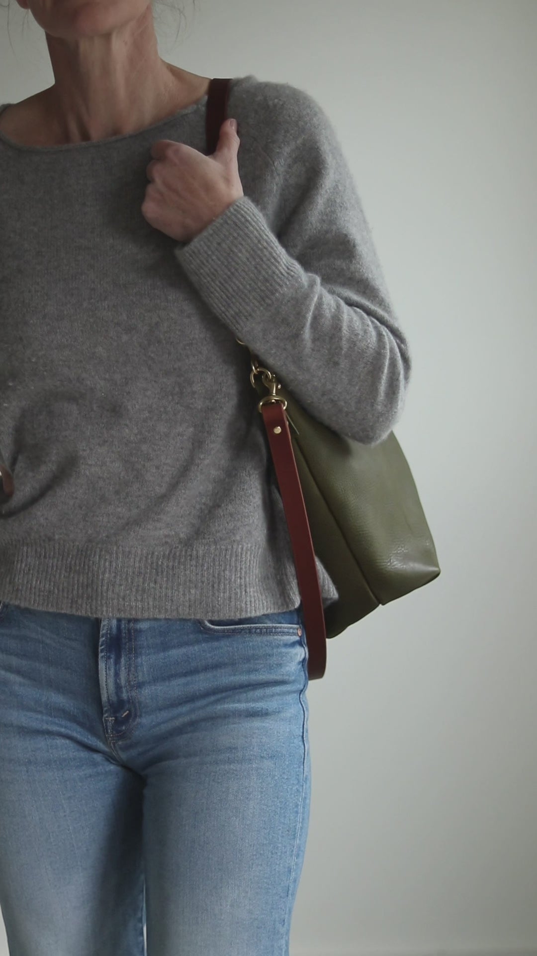 Large Slouchy Hobo Crossbody - Olive Green Pebble