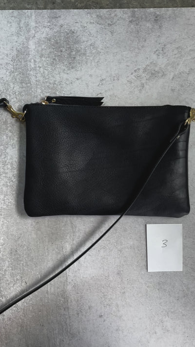 Summer Seconds Sale - Small Leather Crossbody Clutch Bag - Black Pebble No. 3