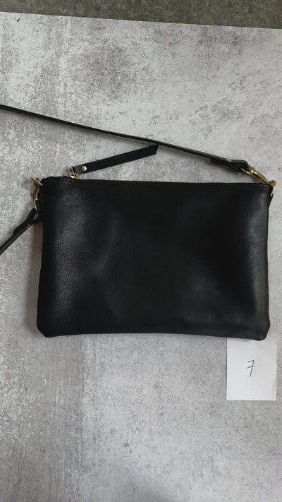 Summer Seconds Sale - Small Leather Crossbody Clutch Bag - Black Pebble No. 7