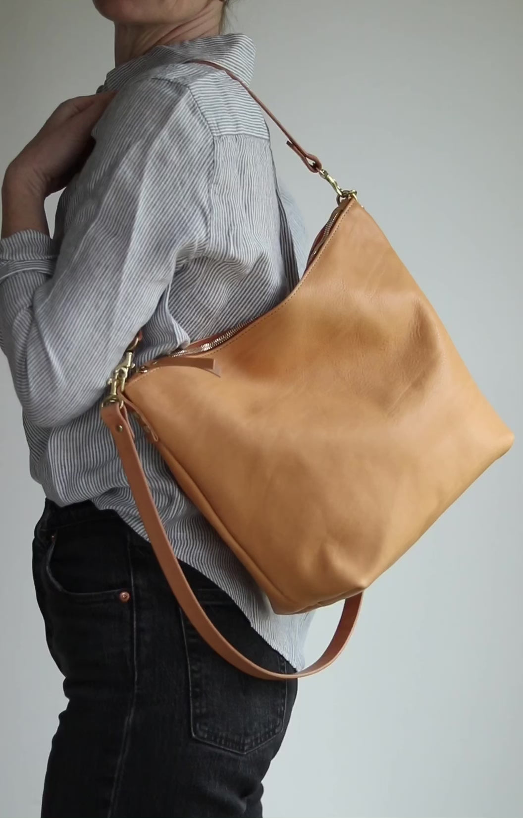 Large Slouchy Hobo Crossbody - Beige